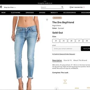 Rag & Bone "The Dre" jeans size 29 colour Sunset excellent condition